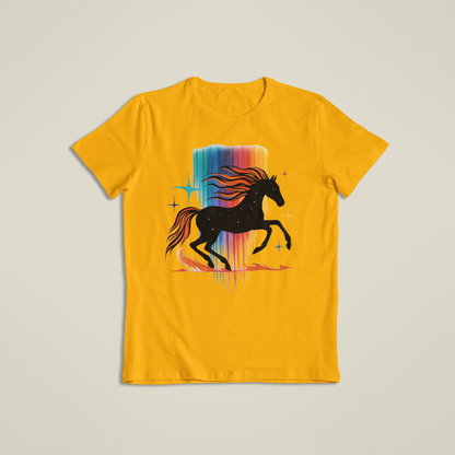Majestic Rainbow Horse Shirt, Cosmic Running Horse T-Shirt, Colorful Galaxy Mane Hoodie, Artistic Wild Horse Tee