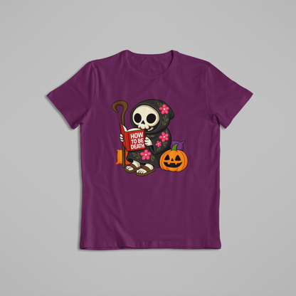 Cute Grim Reaper Reading Book Halloween T-Shirt & Hoodie – Funny Skeleton Pumpkin Spooky Shirt