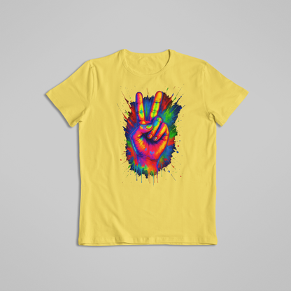 Rainbow Peace Sign T-shirt and Hoodie, Color Splash Hand Tee, Vibrant Hippie Art