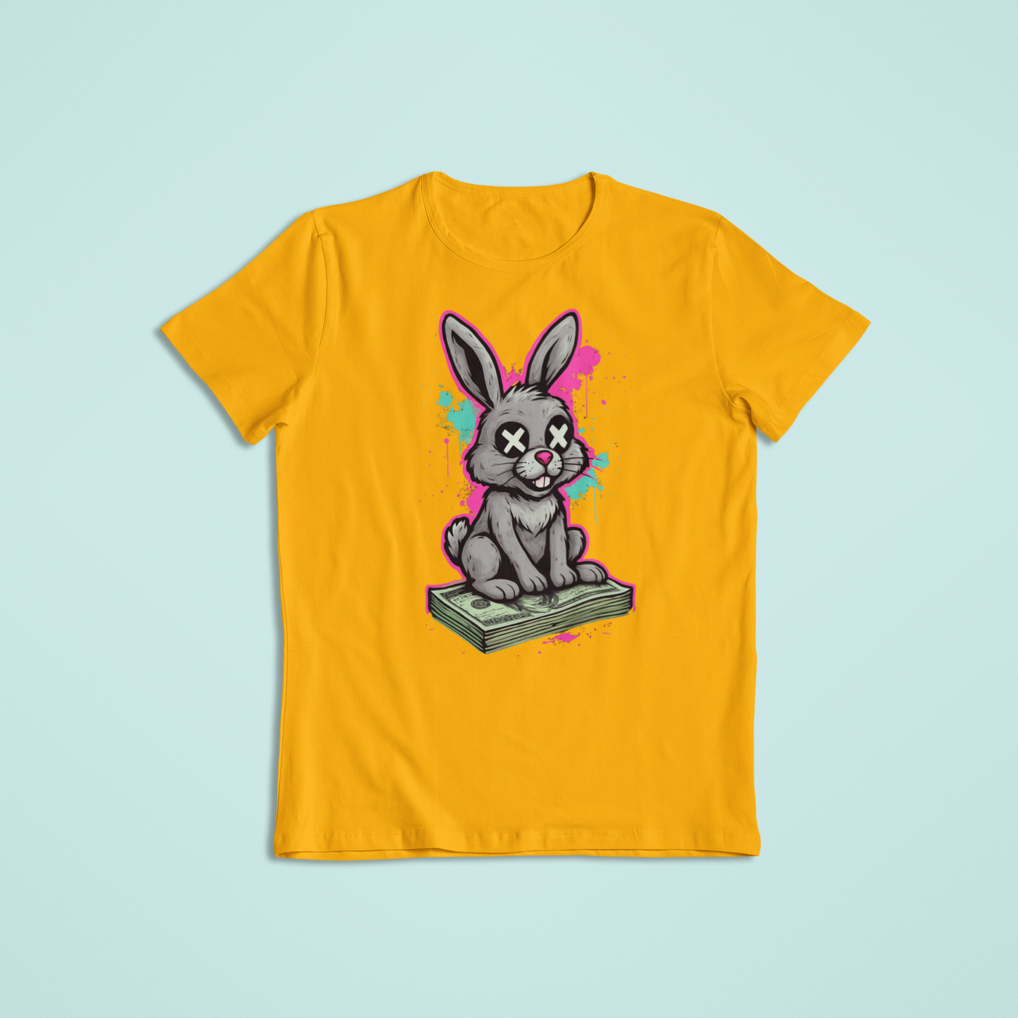 Dead Bunny Money Art Shirt – Funny Graffiti Bunny Sitting on Cash | Streetwear Style T-Shirt & Hoodie