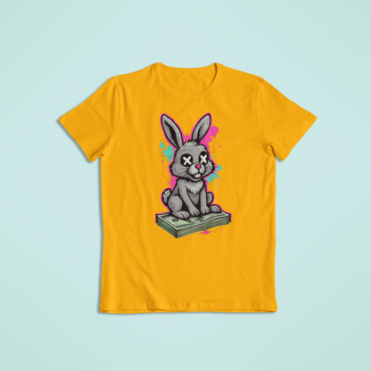 Dead Bunny Money Art Shirt – Funny Graffiti Bunny Sitting on Cash | Streetwear Style T-Shirt & Hoodie