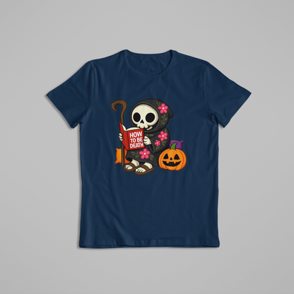 Cute Grim Reaper Reading Book Halloween T-Shirt & Hoodie – Funny Skeleton Pumpkin Spooky Shirt