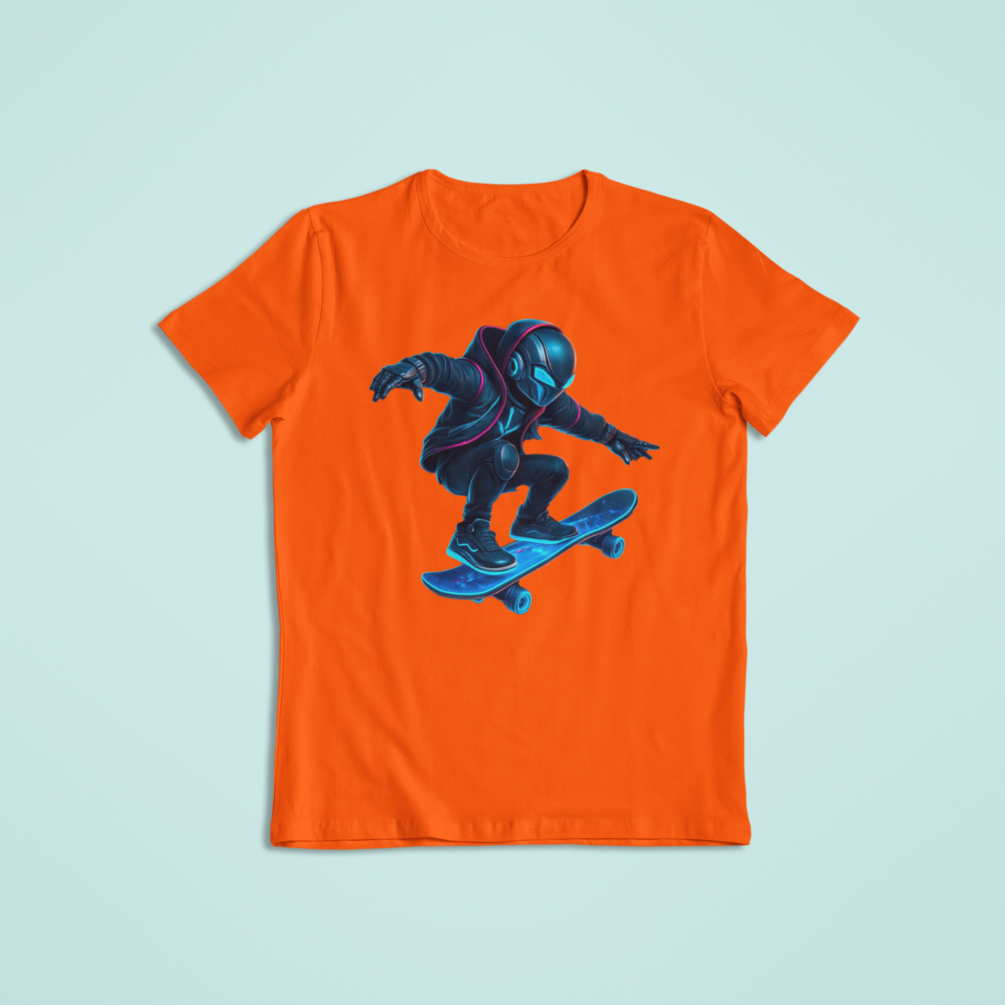 Futuristic Skater T-Shirt & Hoodie – Neon Cyberpunk Skateboarding Design - Youth - Teen - Adult - Short Sleeve - Long Sleeve