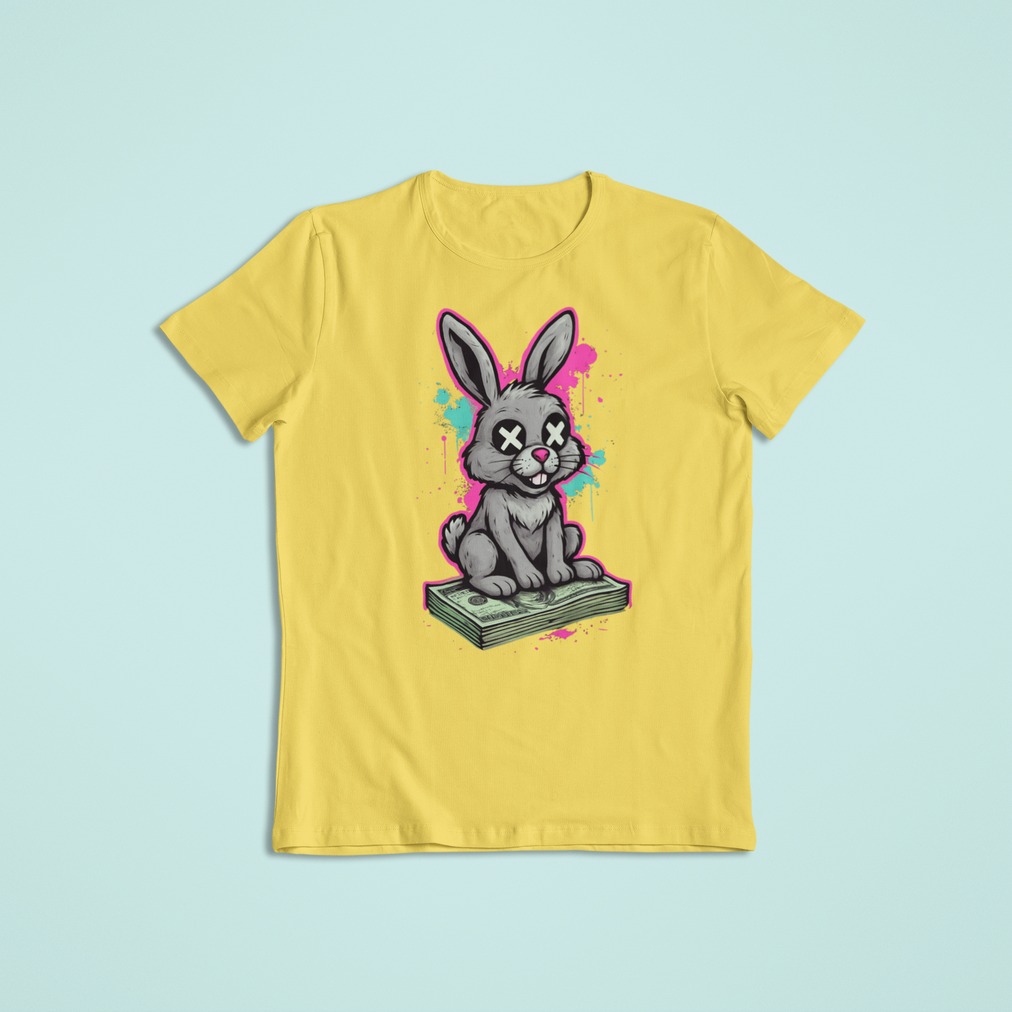 Dead Bunny Money Art Shirt – Funny Graffiti Bunny Sitting on Cash | Streetwear Style T-Shirt & Hoodie