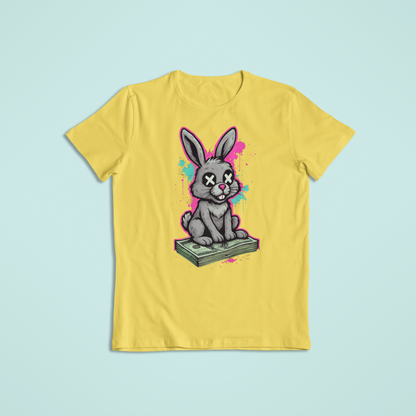 Dead Bunny Money Art Shirt – Funny Graffiti Bunny Sitting on Cash | Streetwear Style T-Shirt & Hoodie
