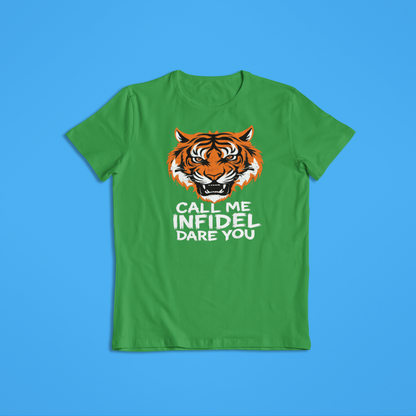 Call Me Infidel Dare You Tiger Shirt, Fierce Tiger Face Hoodie, Bold Statement Apparel, Patriot Strength T-Shirt, Warrior Animal Graphic Tee
