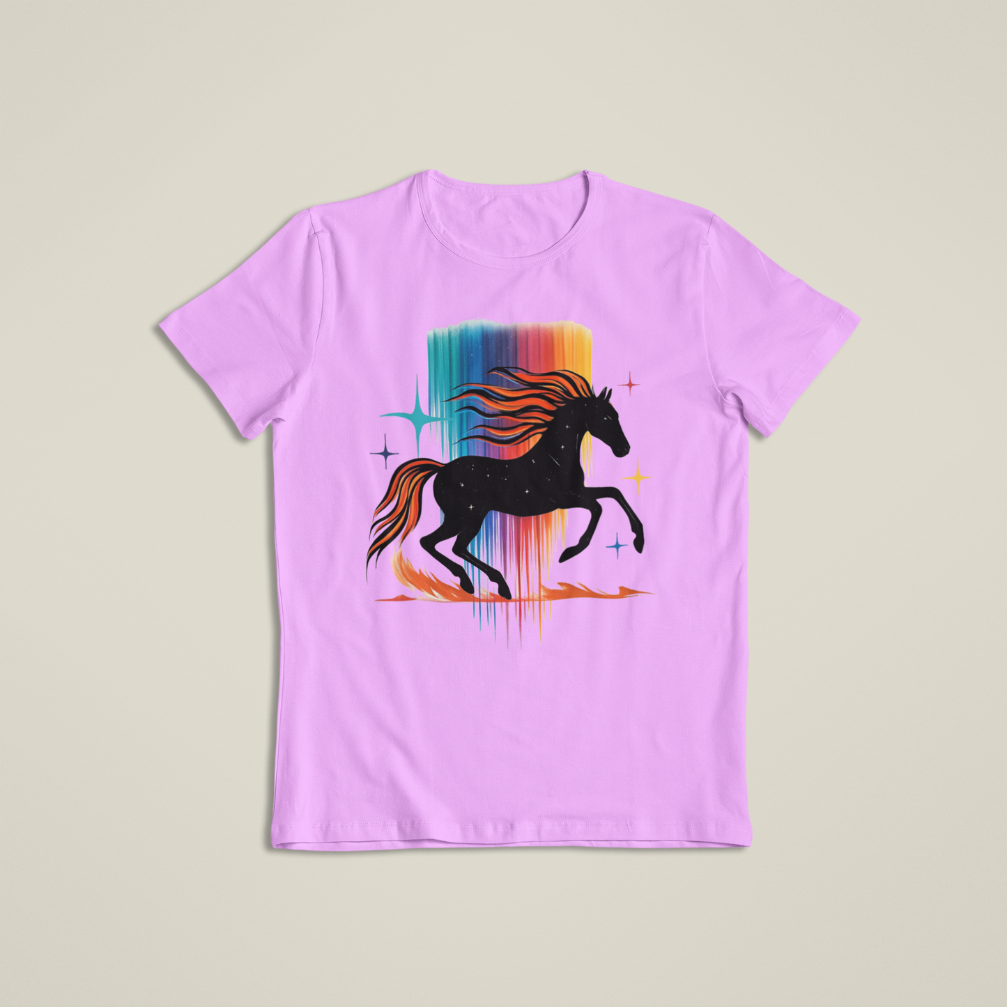 Majestic Rainbow Horse Shirt, Cosmic Running Horse T-Shirt, Colorful Galaxy Mane Hoodie, Artistic Wild Horse Tee