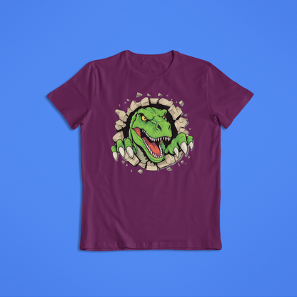 Fierce T-Rex Dinosaur Shirt Hoodie – Roaring Jurassic Dino Graphic Tee – Kids & Adults Dinosaur Lover Gift – 3D Wall Break Design