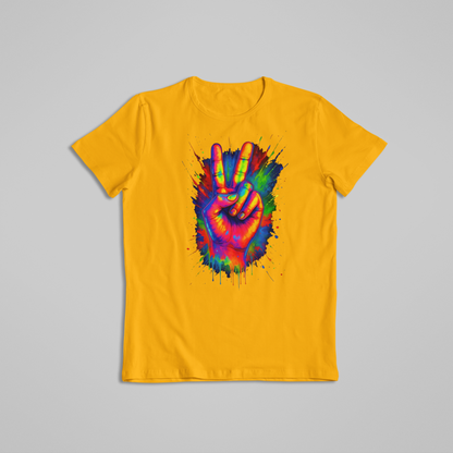 Rainbow Peace Sign T-shirt and Hoodie, Color Splash Hand Tee, Vibrant Hippie Art
