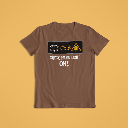 Funny “Check Brain Light On” T-Shirt or Hoodie – Car Dashboard Humor Tee for Mechanics, Drivers & Smart Thinkers