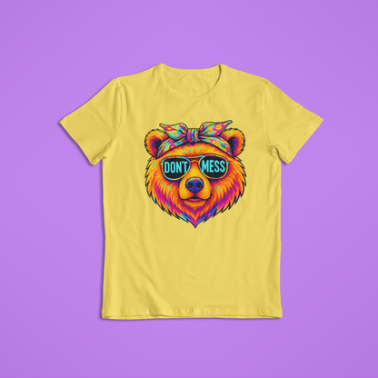 Don’t Mess Bear Shirt, Neon Colorful Bear T-Shirt & Hoodie, Cool Graphic Tee, Bold Animal Print Shirt, Retro Festival Style Apparel