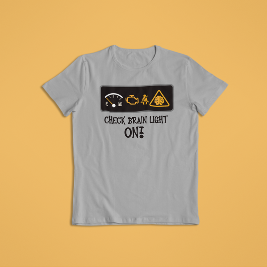 Funny “Check Brain Light On” T-Shirt or Hoodie – Car Dashboard Humor Tee for Mechanics, Drivers & Smart Thinkers