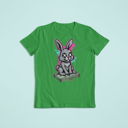 Dead Bunny Money Art Shirt – Funny Graffiti Bunny Sitting on Cash | Streetwear Style T-Shirt & Hoodie