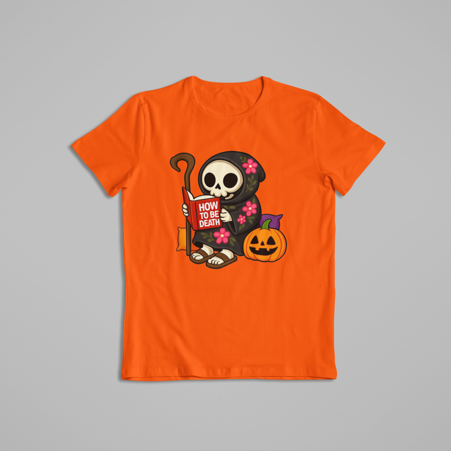 Cute Grim Reaper Reading Book Halloween T-Shirt & Hoodie – Funny Skeleton Pumpkin Spooky Shirt