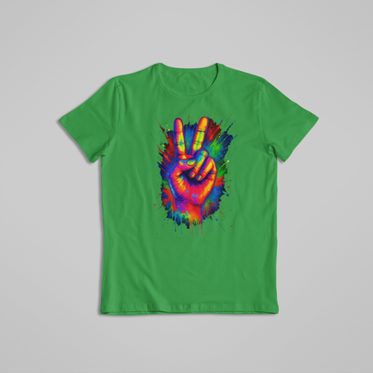Rainbow Peace Sign T-shirt and Hoodie, Color Splash Hand Tee, Vibrant Hippie Art