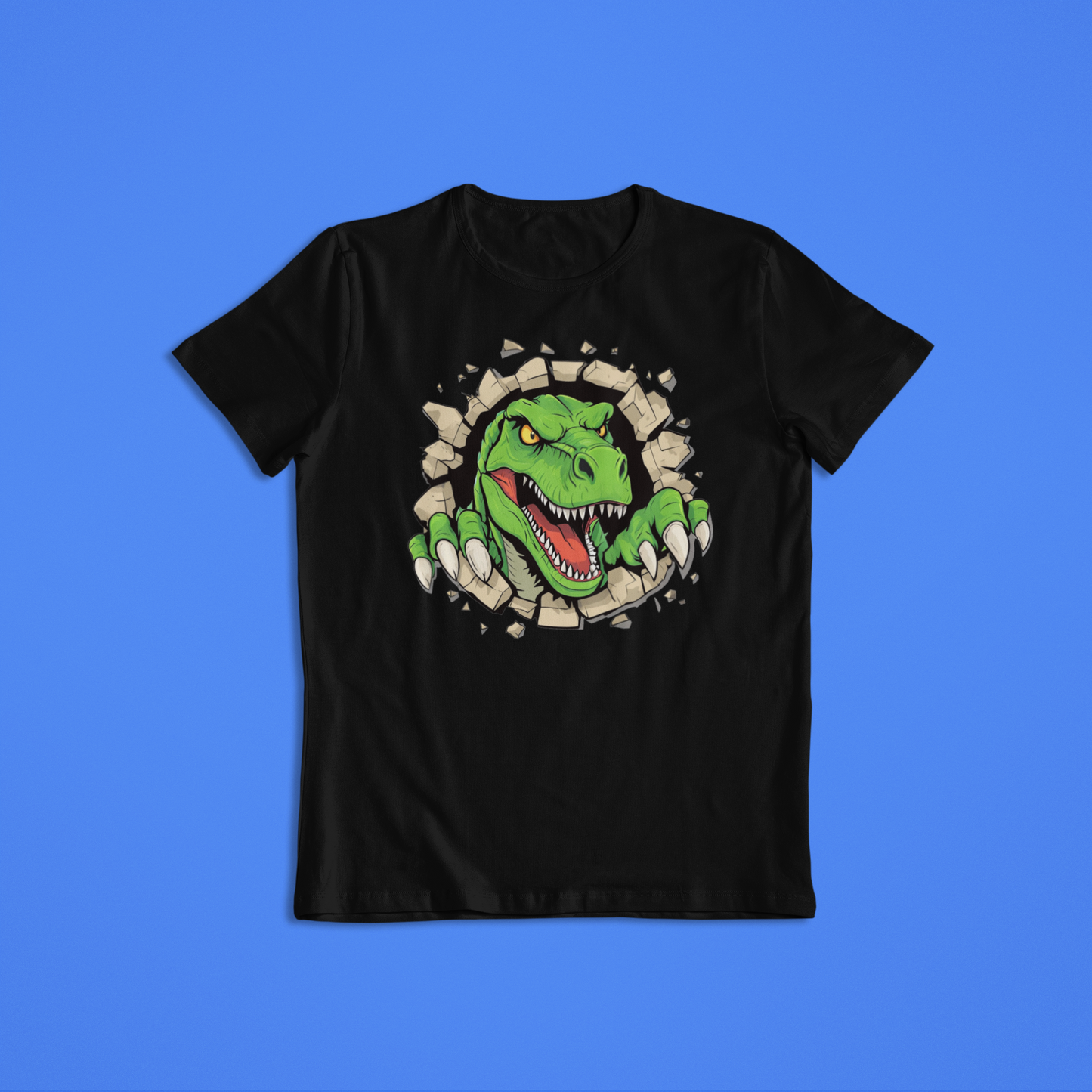 Fierce T-Rex Dinosaur Shirt Hoodie – Roaring Jurassic Dino Graphic Tee – Kids & Adults Dinosaur Lover Gift – 3D Wall Break Design