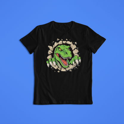 Fierce T-Rex Dinosaur Shirt Hoodie – Roaring Jurassic Dino Graphic Tee – Kids & Adults Dinosaur Lover Gift – 3D Wall Break Design