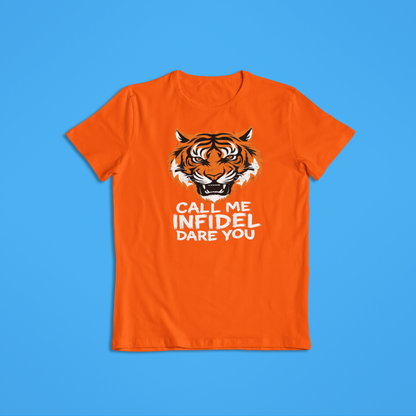 Call Me Infidel Dare You Tiger Shirt, Fierce Tiger Face Hoodie, Bold Statement Apparel, Patriot Strength T-Shirt, Warrior Animal Graphic Tee