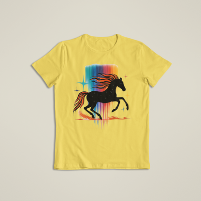 Majestic Rainbow Horse Shirt, Cosmic Running Horse T-Shirt, Colorful Galaxy Mane Hoodie, Artistic Wild Horse Tee