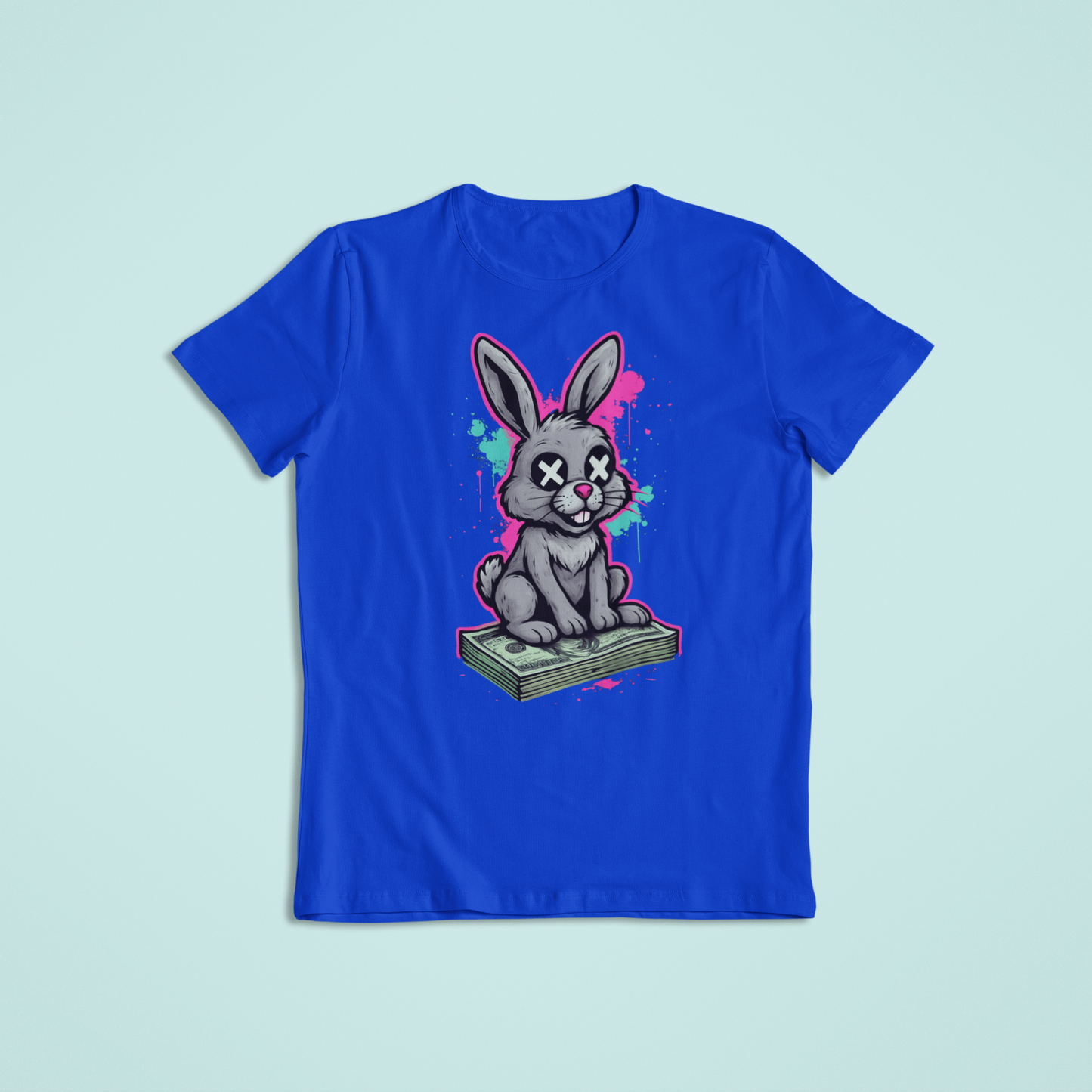 Dead Bunny Money Art Shirt – Funny Graffiti Bunny Sitting on Cash | Streetwear Style T-Shirt & Hoodie