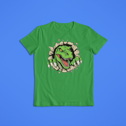 Fierce T-Rex Dinosaur Shirt Hoodie – Roaring Jurassic Dino Graphic Tee – Kids & Adults Dinosaur Lover Gift – 3D Wall Break Design