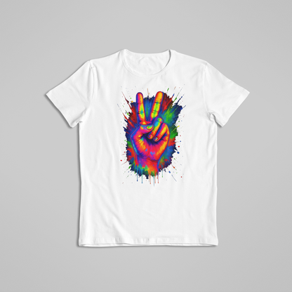 Rainbow Peace Sign T-shirt and Hoodie, Color Splash Hand Tee, Vibrant Hippie Art
