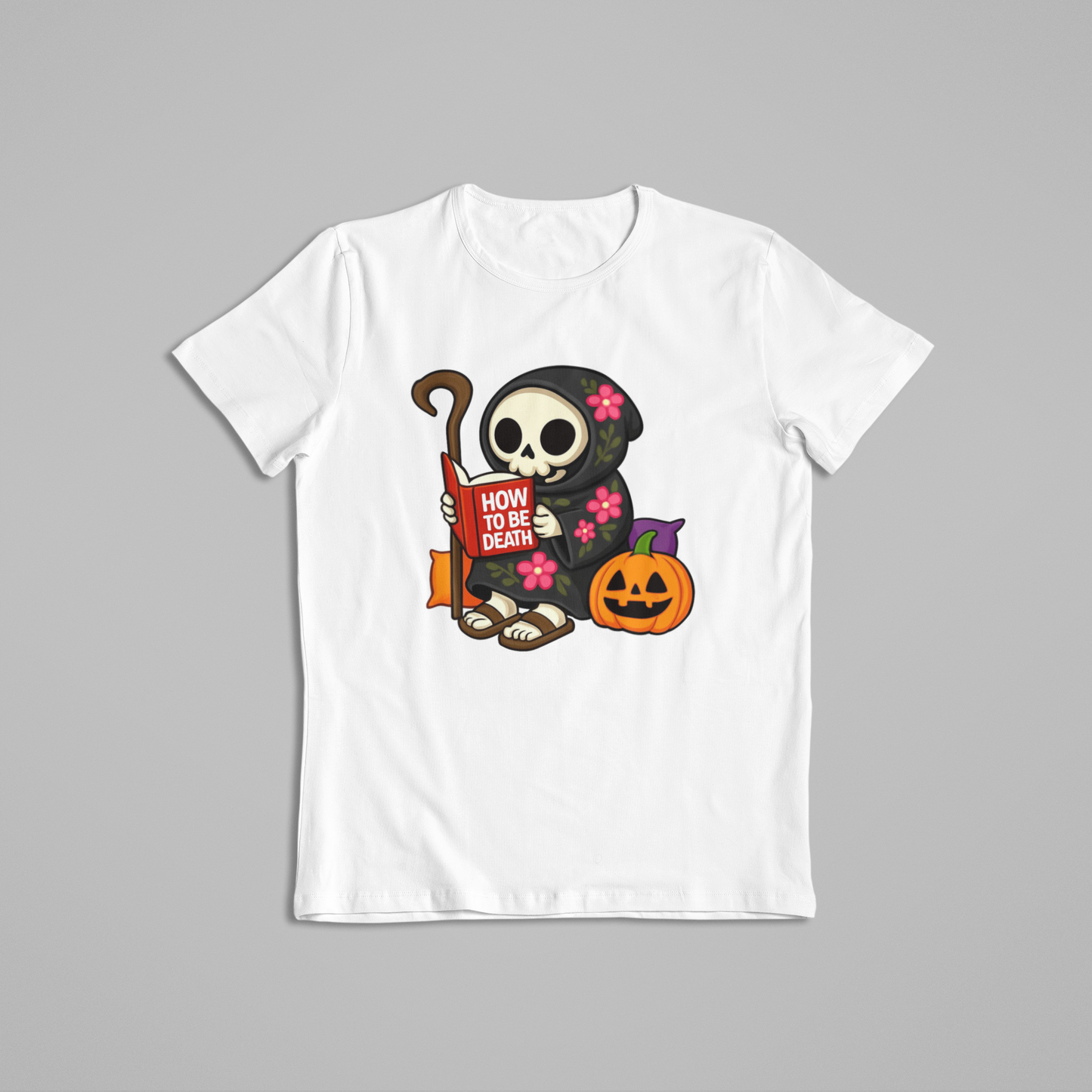 Cute Grim Reaper Reading Book Halloween T-Shirt & Hoodie – Funny Skeleton Pumpkin Spooky Shirt