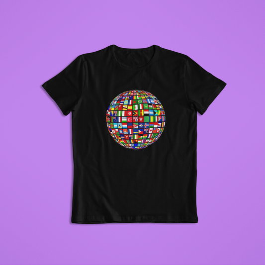 World Flags Globe Shirt, International Unity T-Shirt, Global Pride Hoodie, Colorful Flags Planet Design