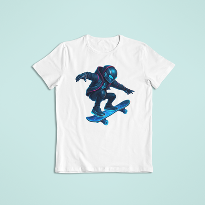 Futuristic Skater T-Shirt & Hoodie – Neon Cyberpunk Skateboarding Design - Youth - Teen - Adult - Short Sleeve - Long Sleeve