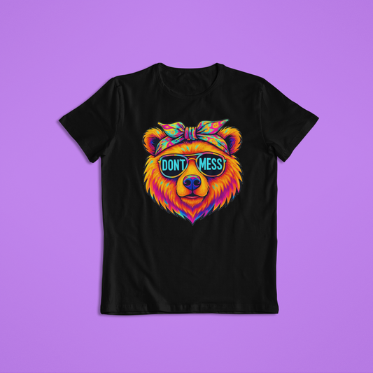 Don’t Mess Bear Shirt, Neon Colorful Bear T-Shirt & Hoodie, Cool Graphic Tee, Bold Animal Print Shirt, Retro Festival Style Apparel