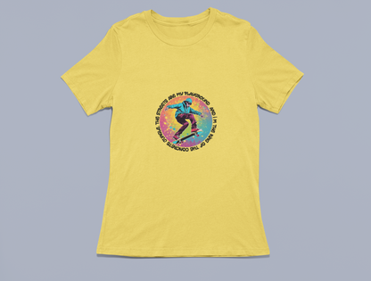 Vibrant Skateboarder with Unique Saying Tees and Hoodies