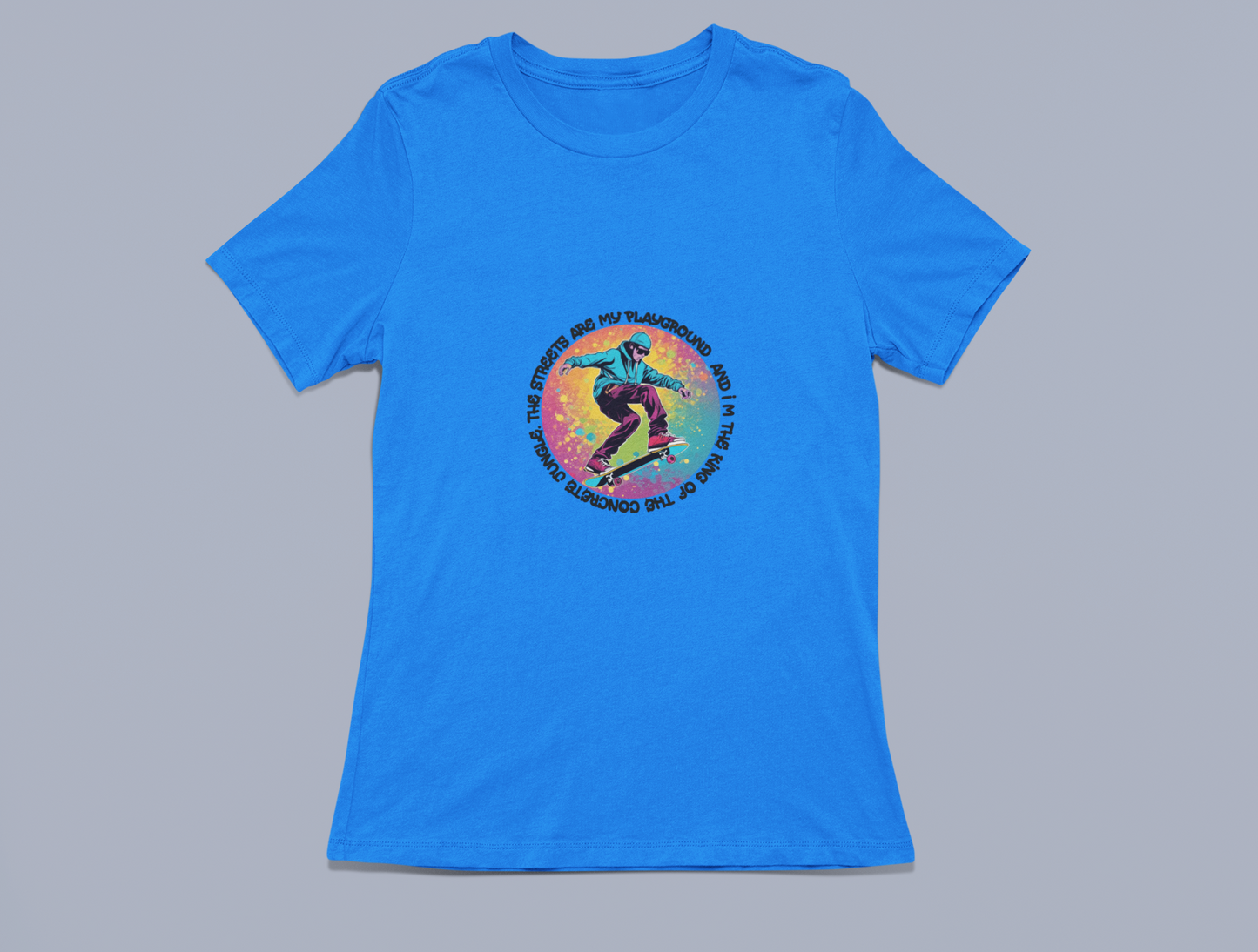 Vibrant Skateboarder with Unique Saying Tees and Hoodies