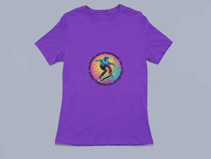 Vibrant Skateboarder with Unique Saying Tees and Hoodies