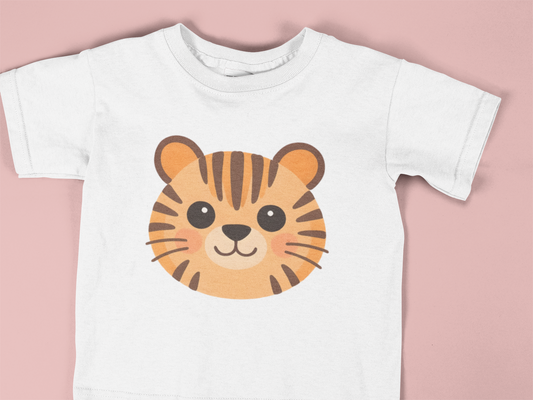 Cute Tiger Face Toddler Shirt, Kids Animal T-Shirt, Adorable Cartoon Tiger Tee for Boys & Girls, Toddler Graphic Tee 2T–6T