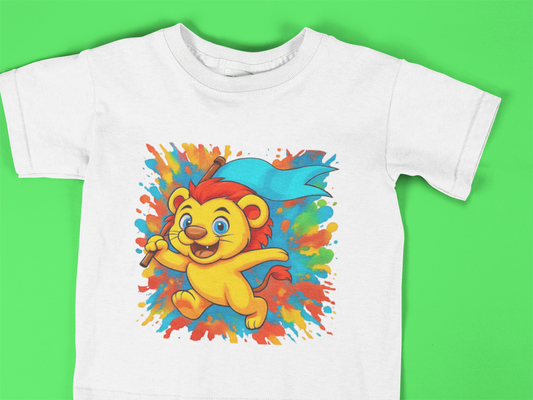 Cute Toddler Lion T-Shirt – Color Splash Cartoon Lion Tee – Fun Kids Graphic Shirt for Boys & Girls