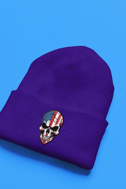 Custom American Flag Skull Beanie